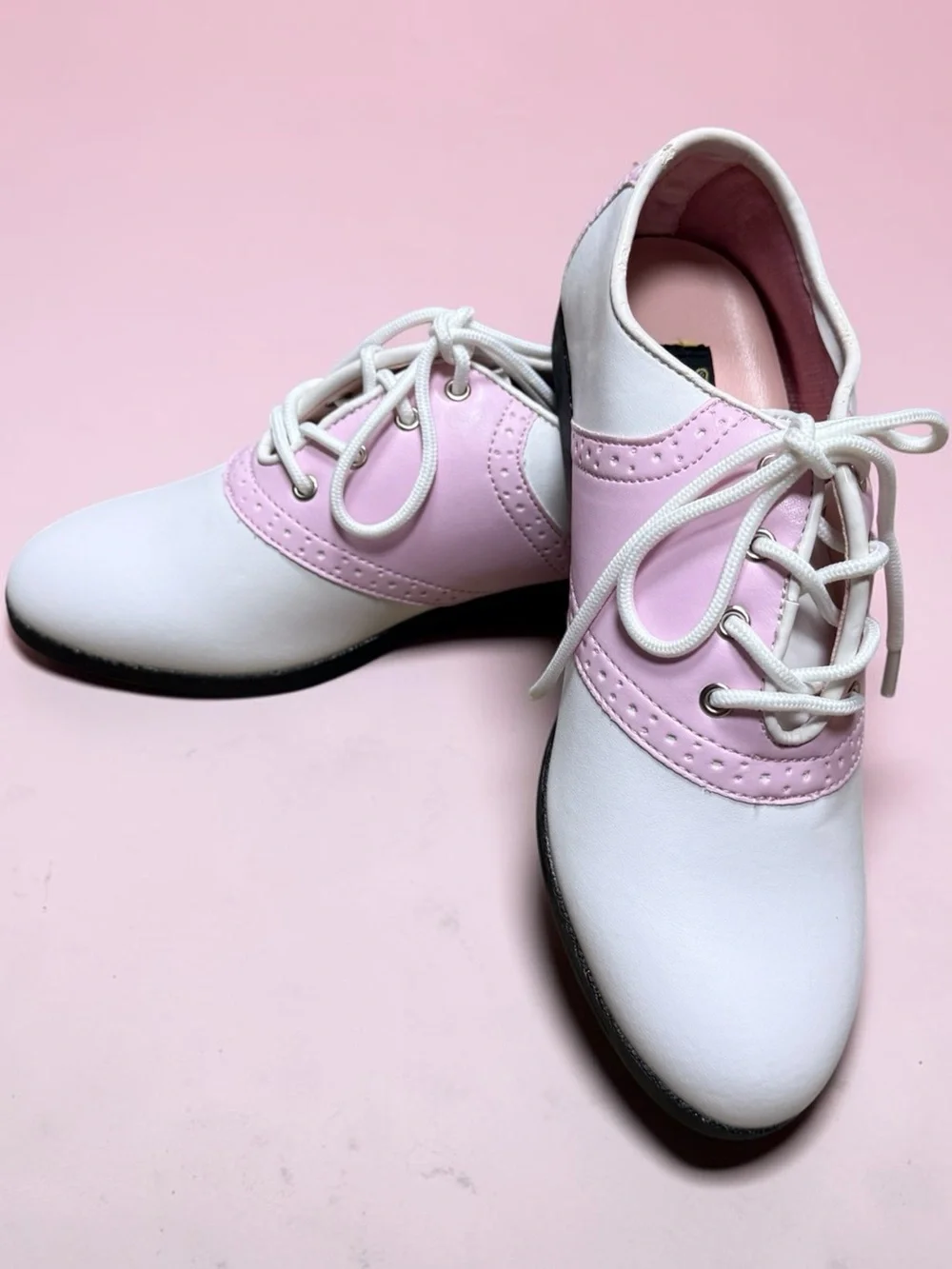 Funtasma Pink and White Lace-Up Saddle Flats